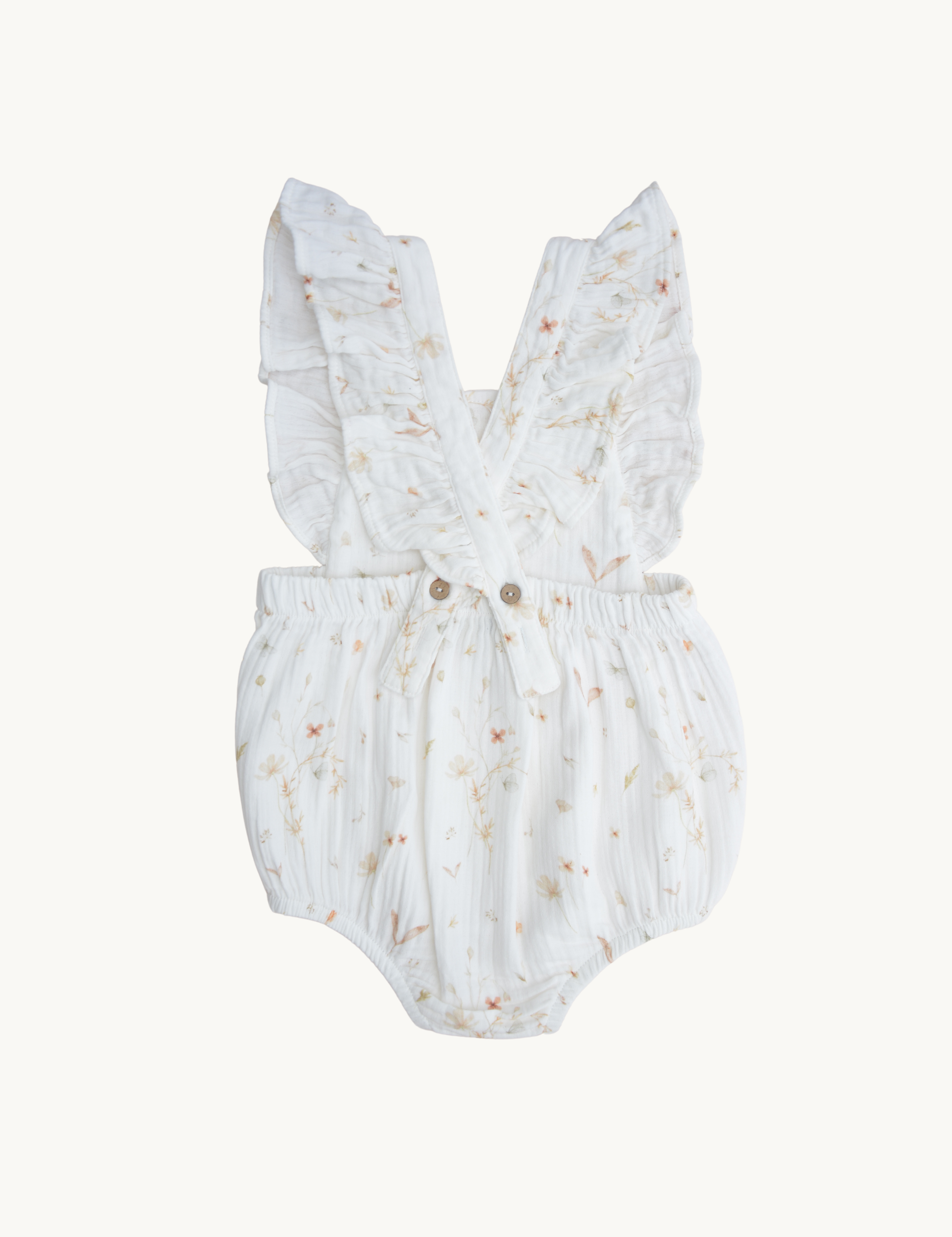 LUNA Romper - White with floral print * Baby muslin romper made from 100% cotton