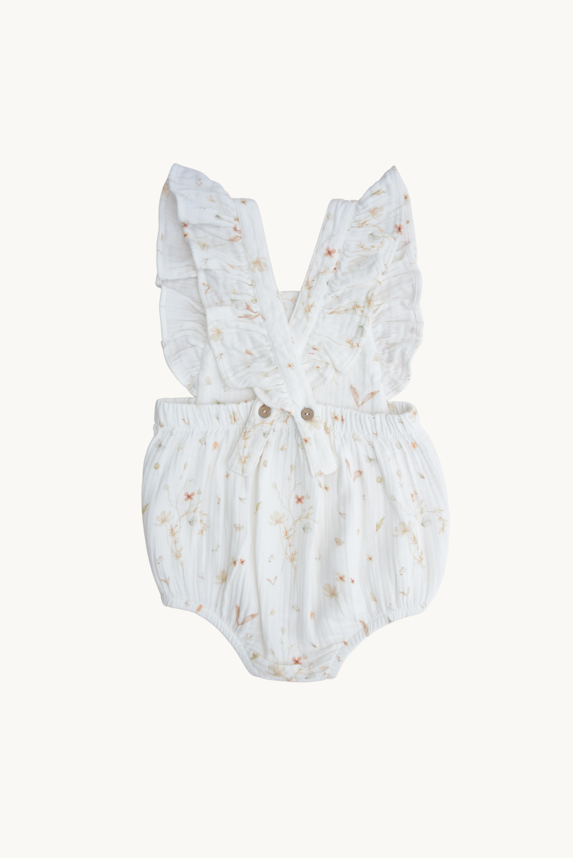 LUNA Romper - White with floral print * Baby muslin romper made from 100% cotton