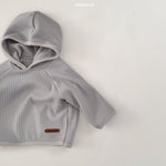 Stylish Monica Hoodie in soft gray waffle texture, perfect for babies and toddlers by Bebeholic.