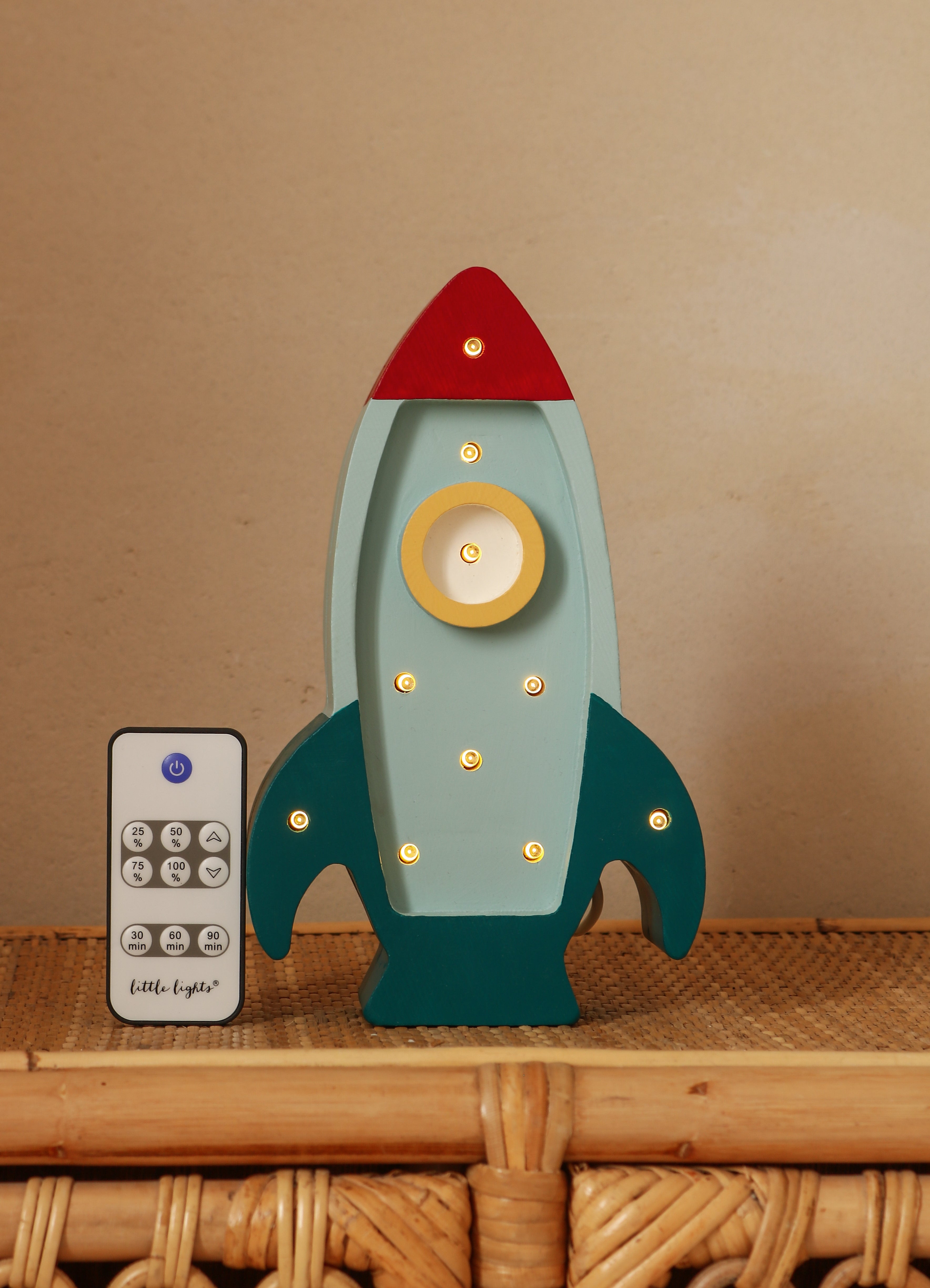 Little Lights Space Rocket Mini Lamp in Teal - Child-friendly LED night lights