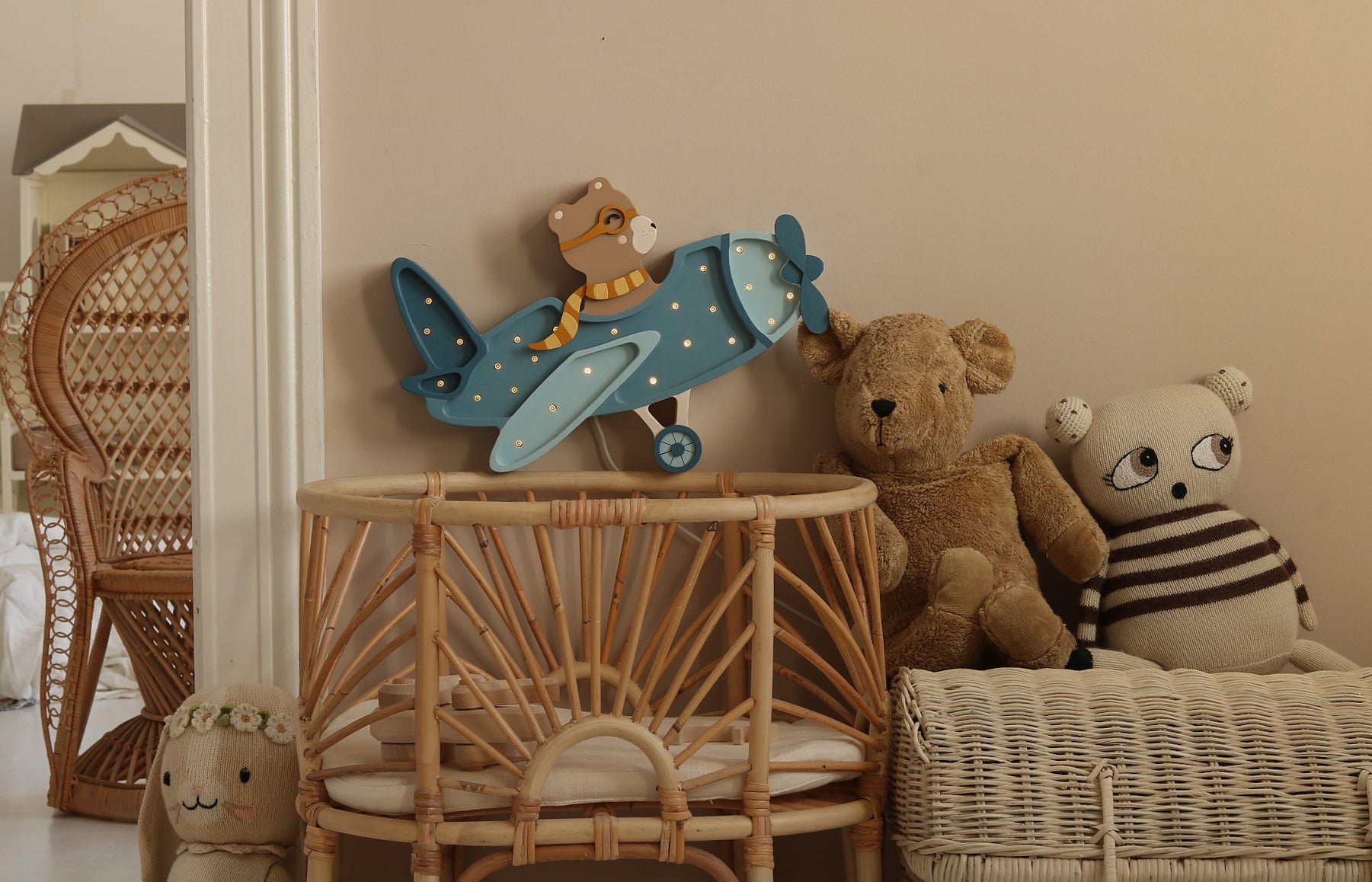 Little Lights Denim Blue Bear Vintage Aircraft Lamp - Stylish Nursery Night Light