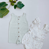 LUNA Romper - White with floral print * Baby muslin romper made from 100% cotton