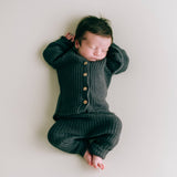 Dark gray ribbed trousers: 0-3 months