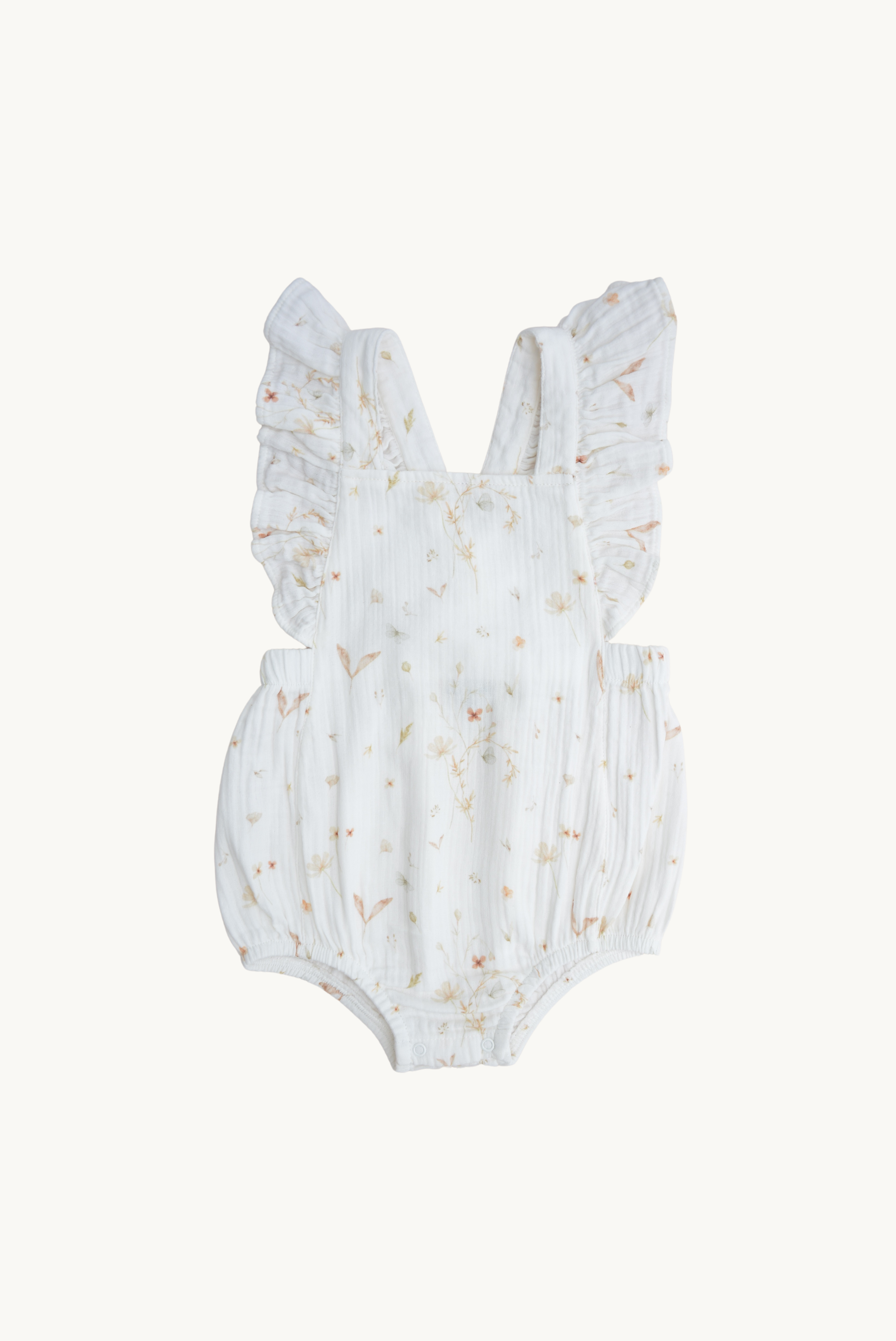 LUNA Romper - White with floral print * Baby muslin romper made from 100% cotton